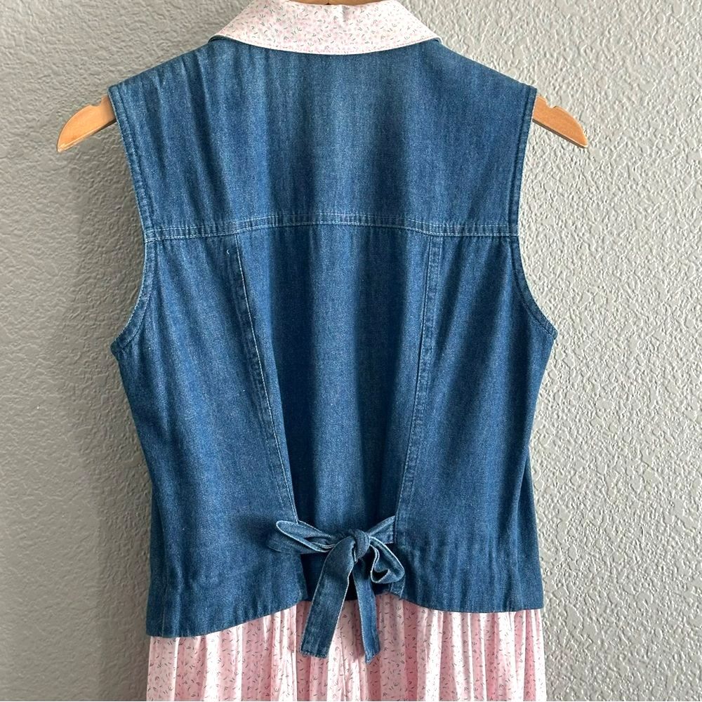 Vtg Lucia Lukken Broom Skirts Dress Blue Denim Vest Pink Floral Skirt Size Small - Picture 5 of 8